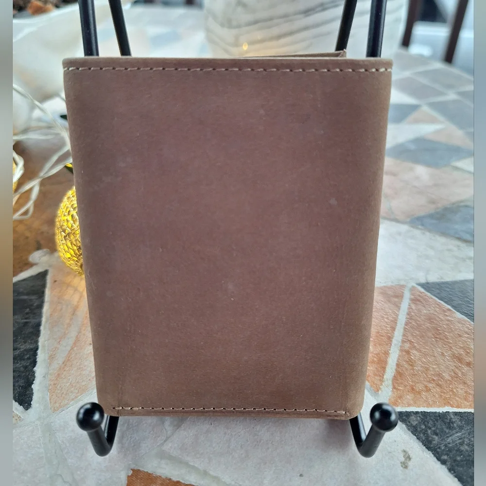 Brown Genuine Leather Trifold Wallet with Deer Embossing